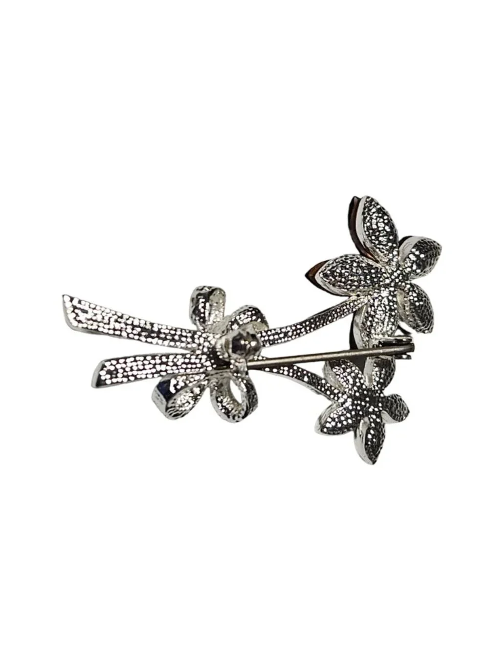 Vintage Pin Purple Flower Silver Tone Rhinestone Brooch Floral Fashion Jewelry